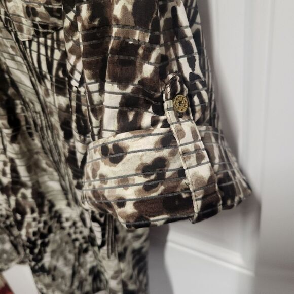 Rebecca Malone Brown Black Cream Animal Print V-Neck Blouse 3/4 Sleeve Size 1X - Picture 8 of 11